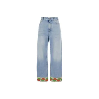 Valentino Jacquard Trim Straight Leg Jeans