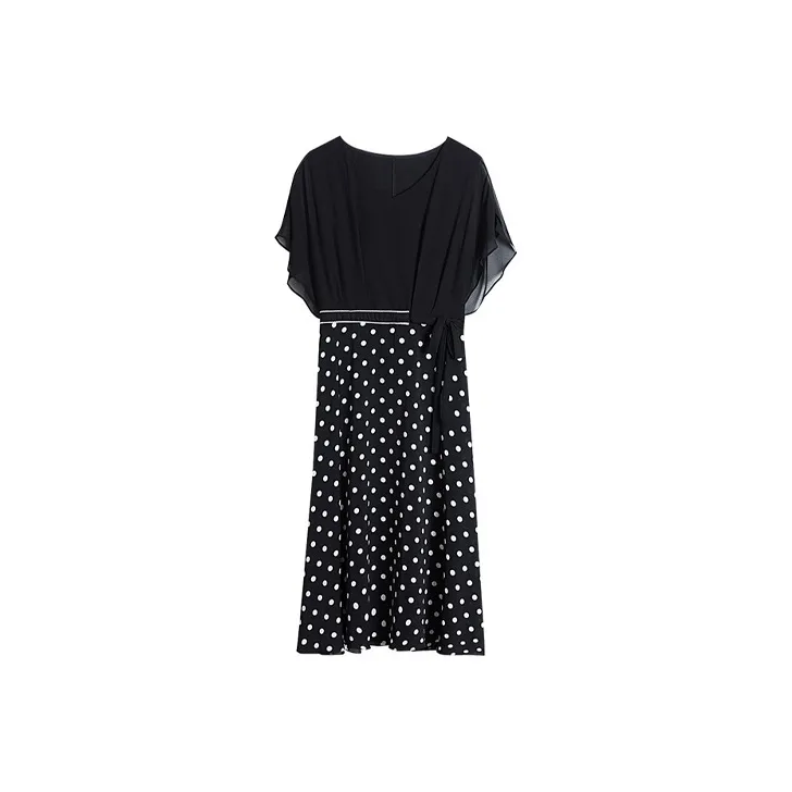 HUASJ Short Sleeved Dresses Women's Polka Dot Black-0