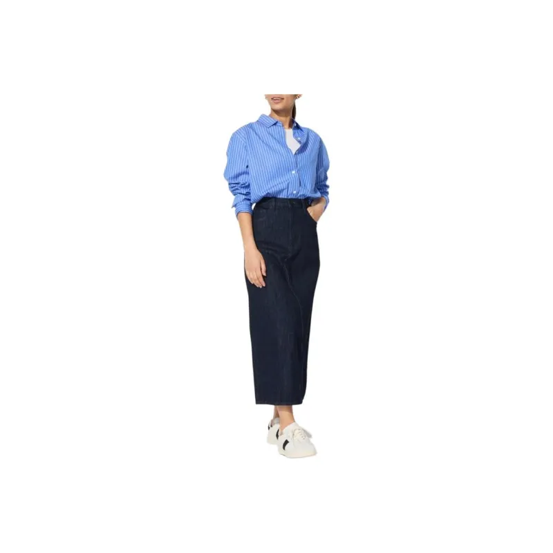 UNIQLO Denim Long Skirts Women's Navy Blue-0