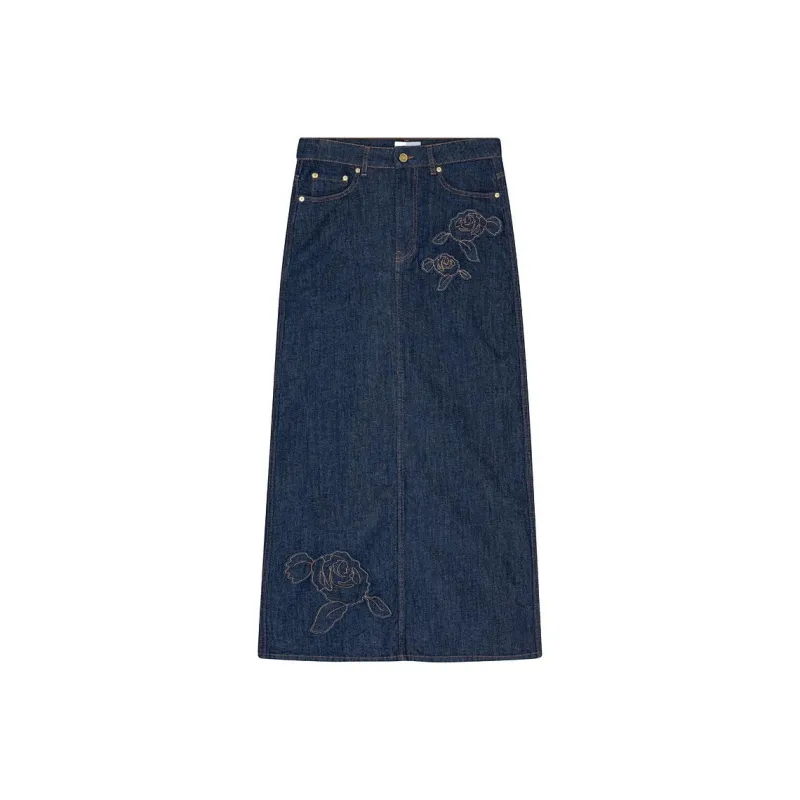 GANNI Rose Denim Maxi Skirt-0