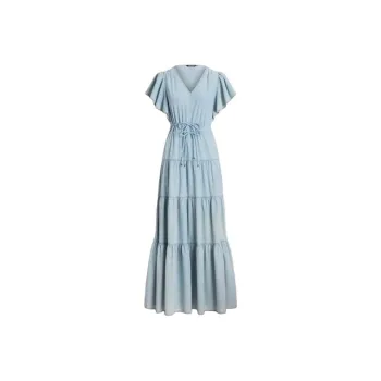 Polo Ralph Lauren Chambray Tiered Maxidress Short-Sleeved Dresses Women's Blue