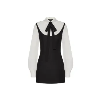 Valentino Crepe Couture Short Dress Long-Sleeved Dresses Women's Black