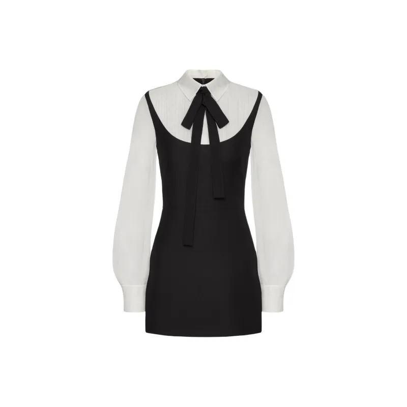Valentino Crepe Couture Short Dress Long-Sleeved Dresses Women's Black-0