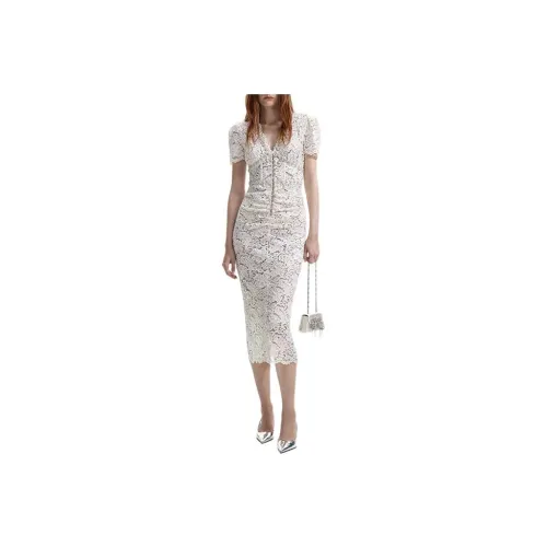 Self portrait Short Sleeved Dress Women's Ivory White