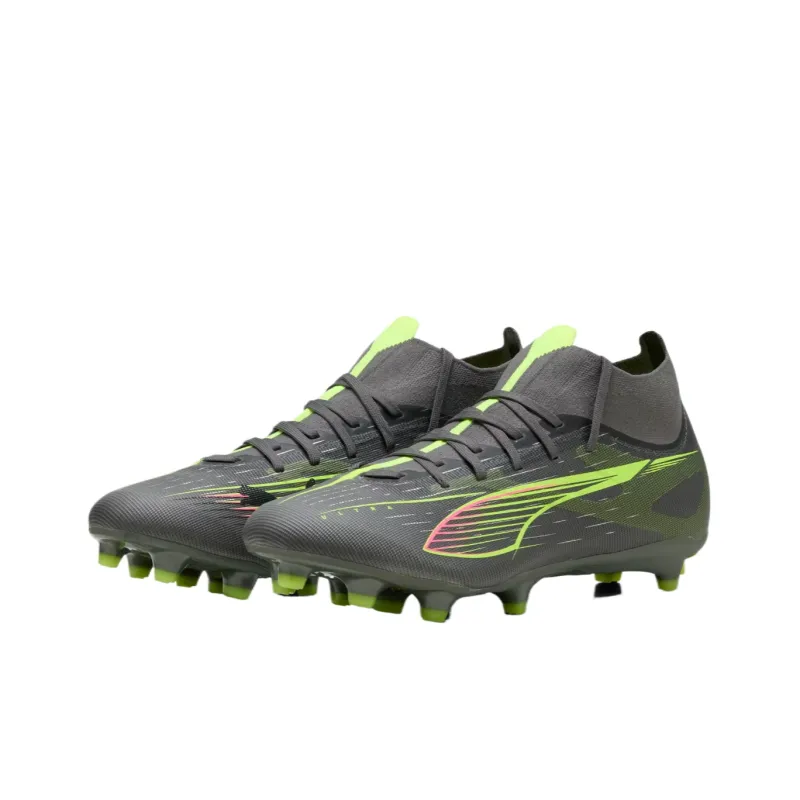 PUMA ULTRA 5 MATCH+ FG Rubber Long Studs Slip Resistant Soccer Shoes Unisex Gray Yellow-2