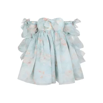 Selkie Collection SS24 Long Sleeved Dresses Women's Light Blue Base Mint Herbal Print