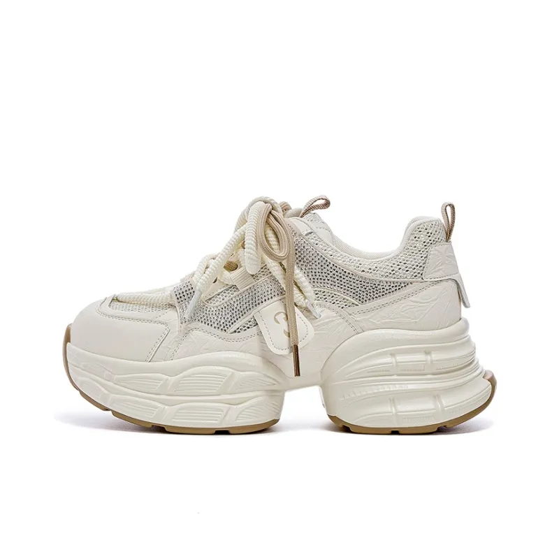 JOSINY Chunky Sneakers Women's Low Top Beige Red/Beige Apricot-0