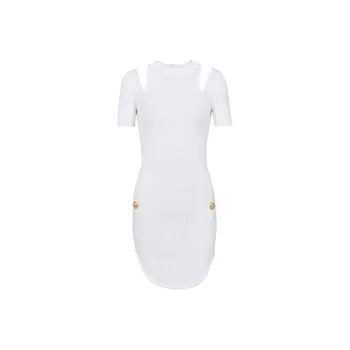 BALMAIN Short-Sleeved Dresses Women's White