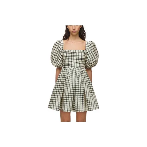 Self-portrait Short-Sleeved Dresses Women's Beige Yellow