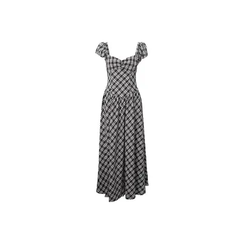 EIDM Short Sleeved Dresses Women's Gray Black Plaid