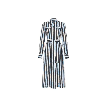 PINKO Paint Stripe Printed Midi Shirt Dress