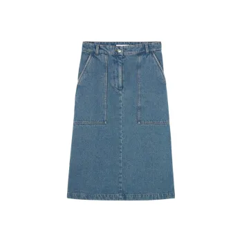 Maison Kitsune Logo Embroidered A Line Denim Midi Skirt