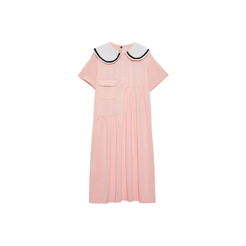 MUGUOGUOMU Short Sleeved Dresses Women's Pink-0