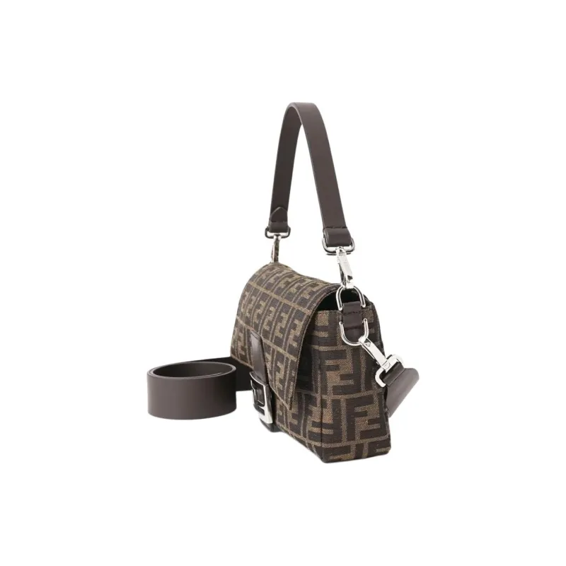 FENDI Baguette Jacquard Fabric Shoulder Bag, Crossbody Bag, Handbag Medium Size Women's Brown-4
