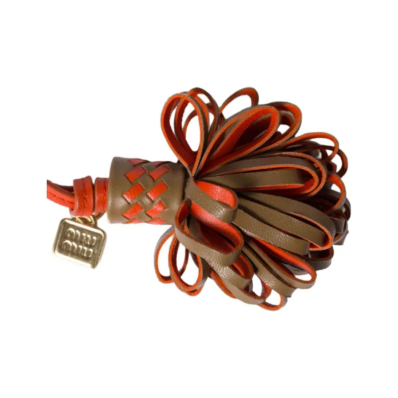 MIU MIU Sheepskin Bag Accessory Unisex Olive Green & Orange-1