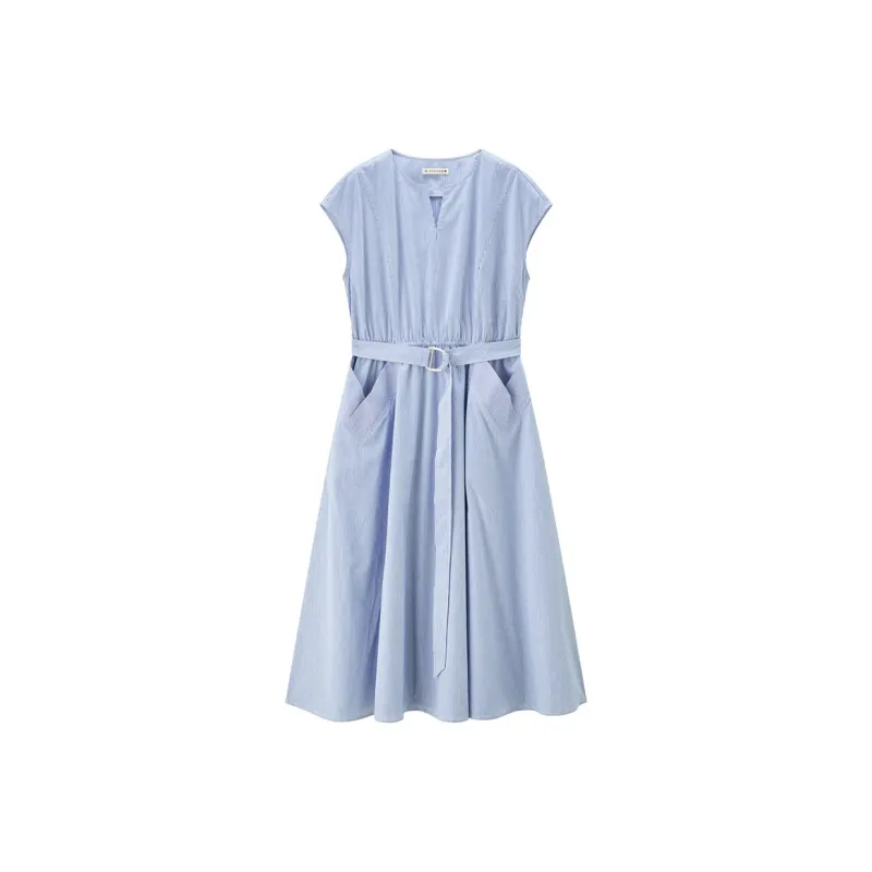 UNIQLO Short Sleeved Dress Women's Blue White Stripes-0