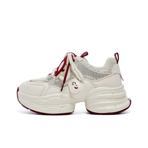JOSINY Chunky Sneakers Women's Low Top Beige Red/Beige Apricot