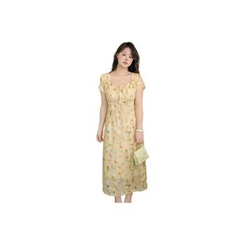 DAMABAIFENBAI Short Sleeved Dress Women's Autumn Green Yellow