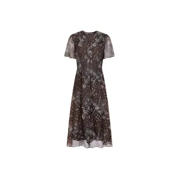 JZ. ANNAKRO Short Sleeved Dresses Women's Floral Coffee