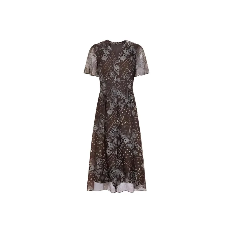 JZ. ANNAKRO Short Sleeved Dresses Women's Floral Coffee-0