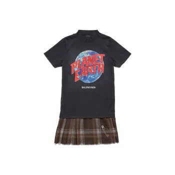 Balenciaga Planet Earth Layered Destroyed T Shirt Dress