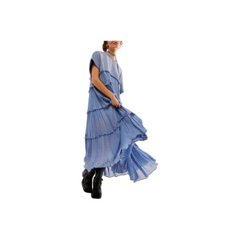 FREE PEOPLE Stacy Midi Dress Short-Sleeved Dresses Women's Denim Grey