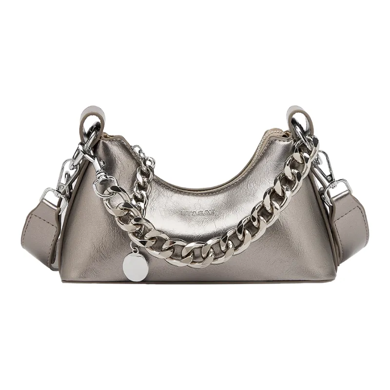 ST&SAT Synthetic Leather Underarm Shoulder Bag Women's Black/Silver-4