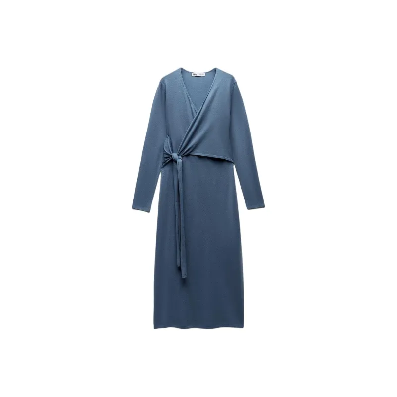 ZARA Long Sleeved Dresses Women's Light Blue-0