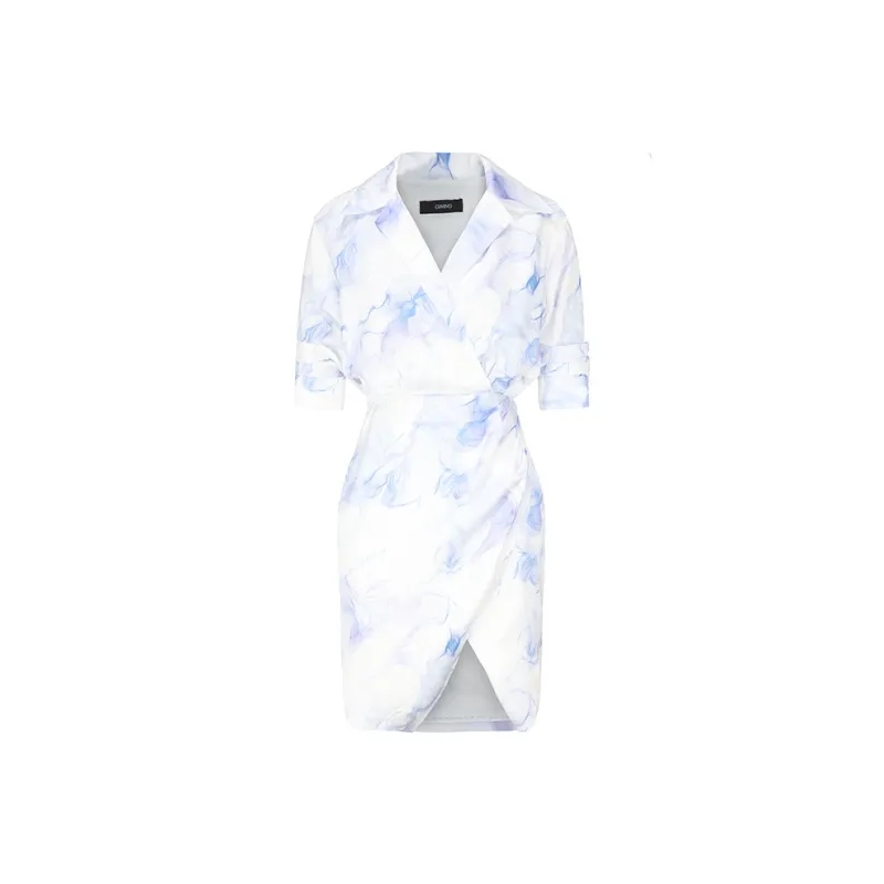 GIMING Short Sleeved Dress Women's Blue Print-0