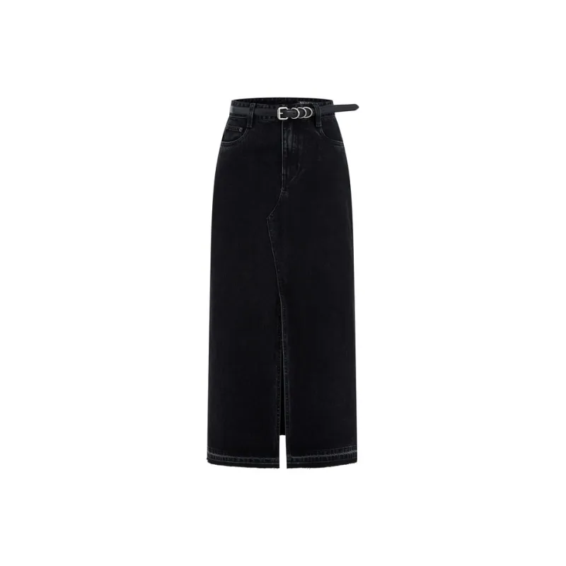 MO&CO Denim Long Skirts Women's Denim Black-0
