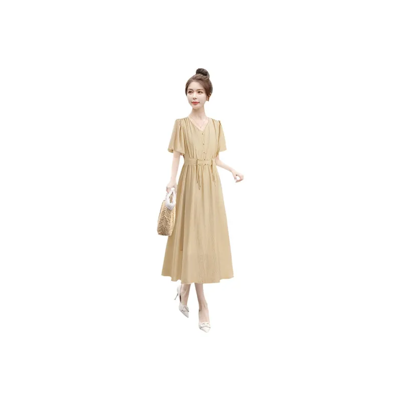 Cypress House Short Sleeved Dress Women's Khaki Yellow-0