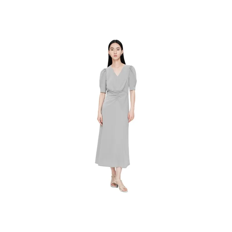 TKY SHOP Short Sleeved Dress Women's Gray Purple-0