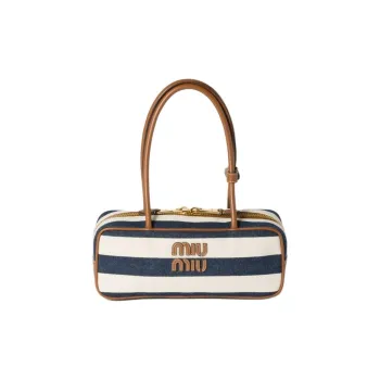 MIU MIU Beau Calfskin Shoulder Bag Women's Blue & White