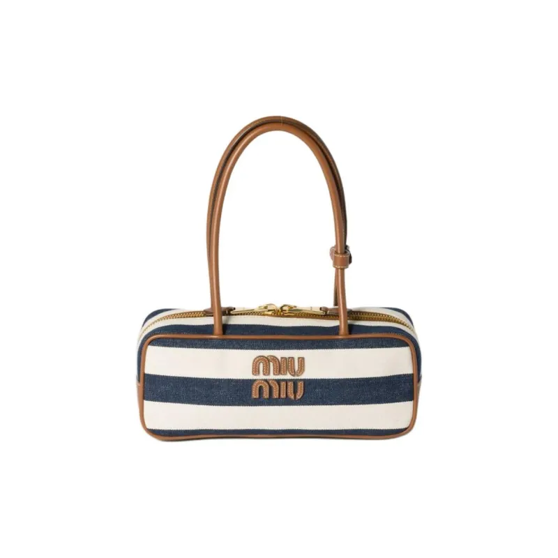 MIU MIU Beau Calfskin Shoulder Bag Women's Blue & White-0