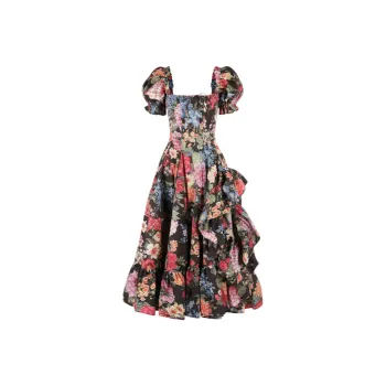Selkie Collection SS24 Short Sleeved Dresses Women's Black With Flourishing Garden Print