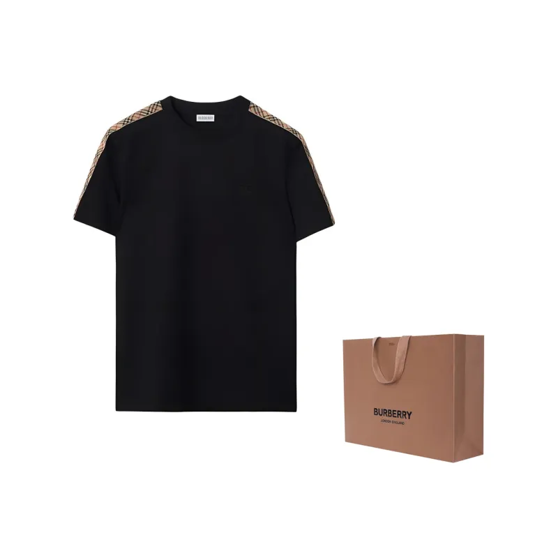 Burberry Checkered Trim Crewneck T Shirt-5