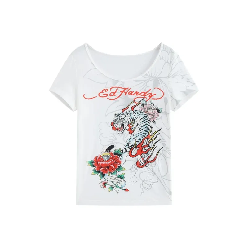 Ed Hardy SS25 T Shirt Women's Light Smoke Gray-0