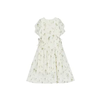 QYPRF Short Sleeved Dresses Women's Green Floral