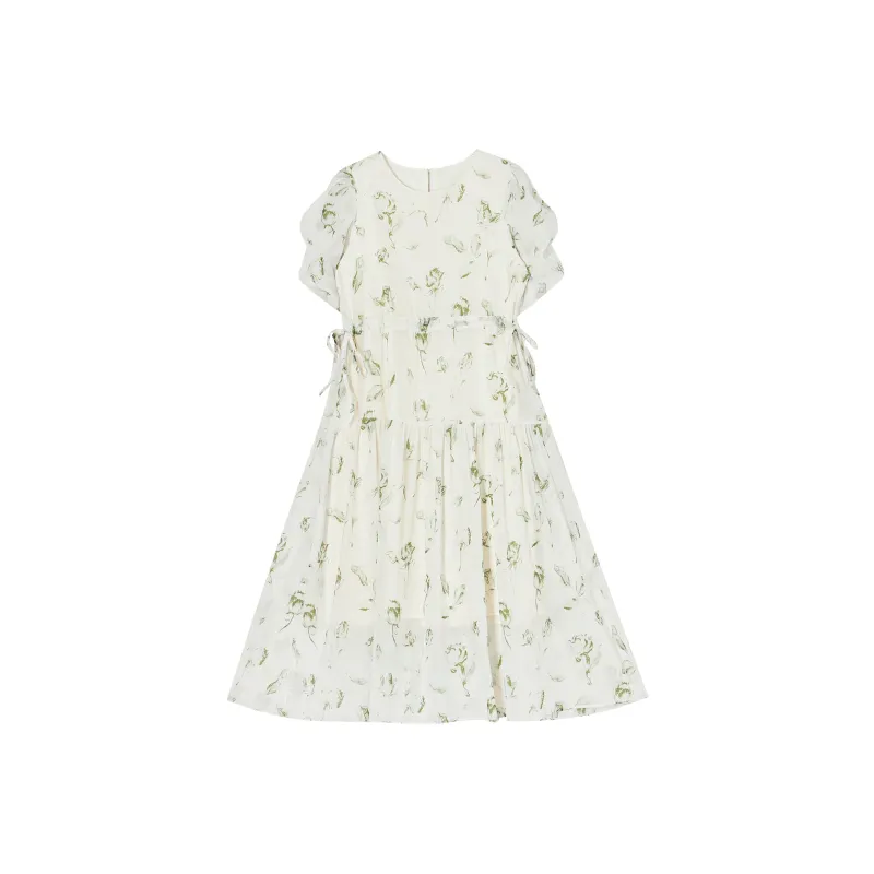 QYPRF Short Sleeved Dresses Women's Green Floral-0