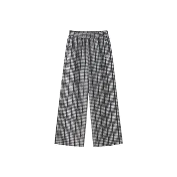 YK&YB Loose Fit Wide Leg Black White Plaid Pants Women's