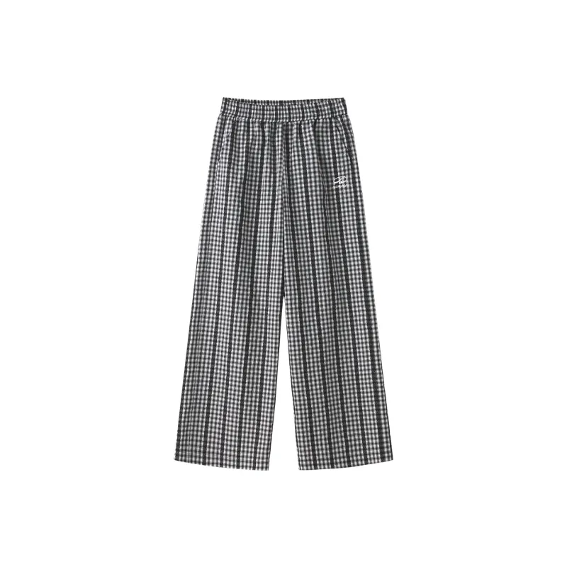 YK&YB Loose Fit Wide Leg Black White Plaid Pants Women's-0