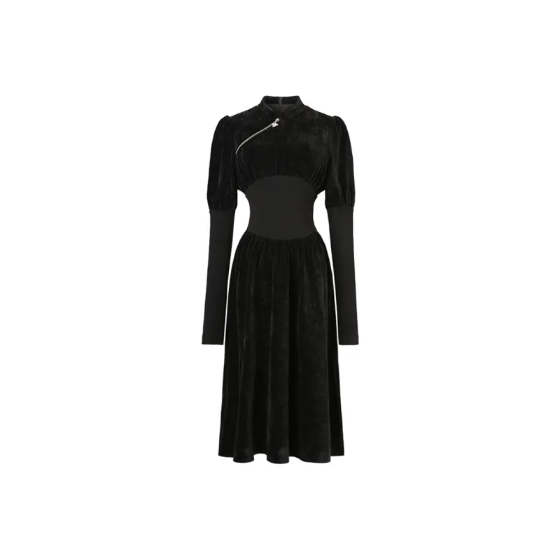 1JINN STUDIO A-Line Skirt Mid-Length Dress Night Black-0