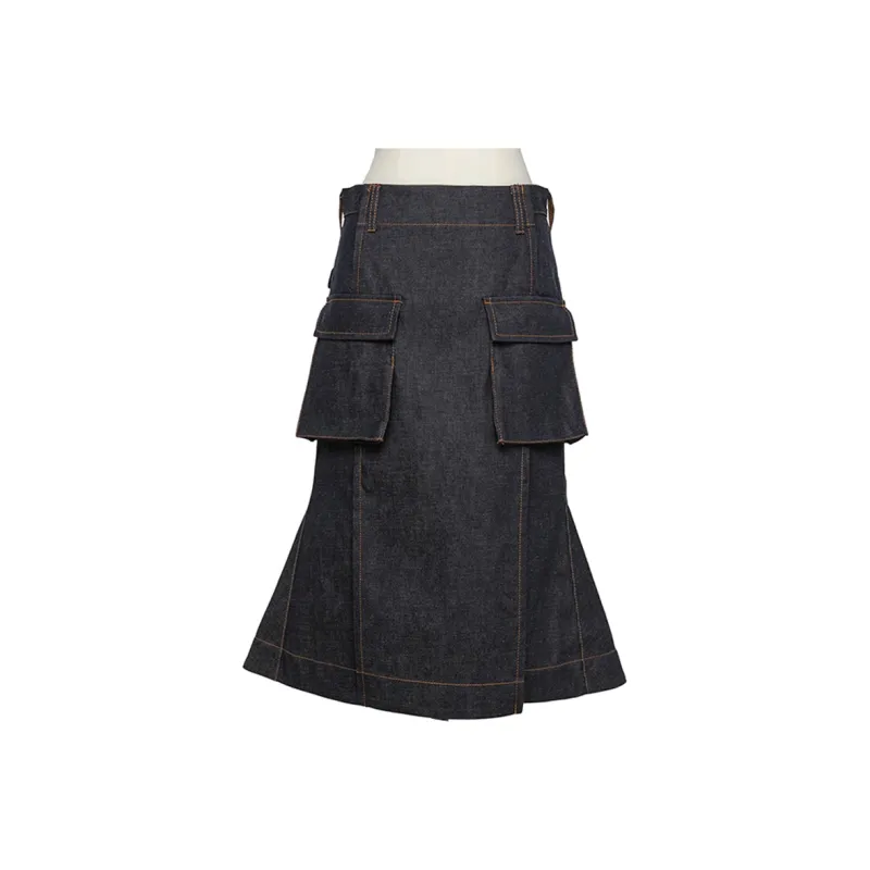 Sacai Pocket Detailed Flared Denim Skirt-0