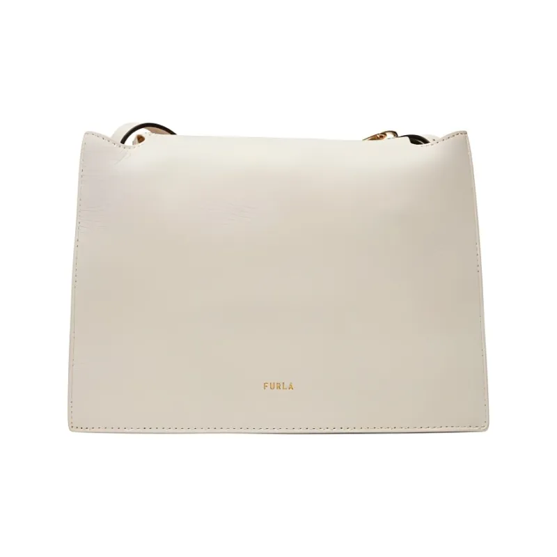 Furla Grain Leather Shoulder Bag Trumpets Women's Cream-3