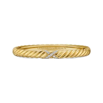 David Yurman 18K Yellow Gold Sculpted Cable X Center Station Diamond Bracelet