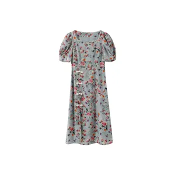 YUMOMO STAR Short Sleeved Dresses Women's Gray With Print