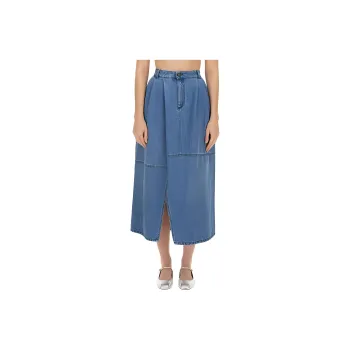 Alysi Slit Detailed Pleated Denim Skirt