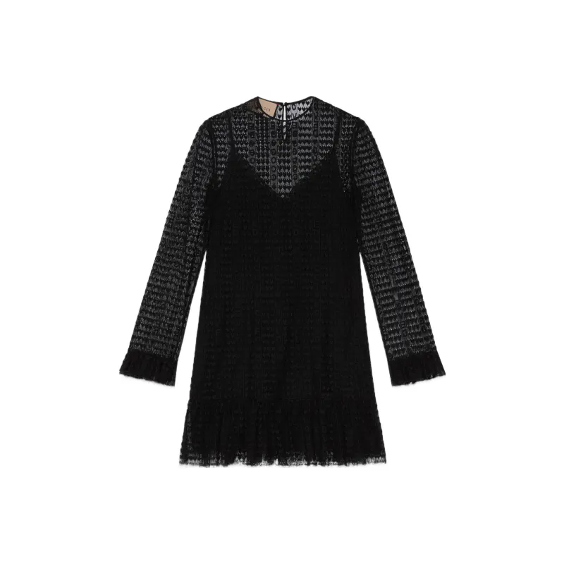 GUCCI Lovelight Lace Shift Dress Black-0