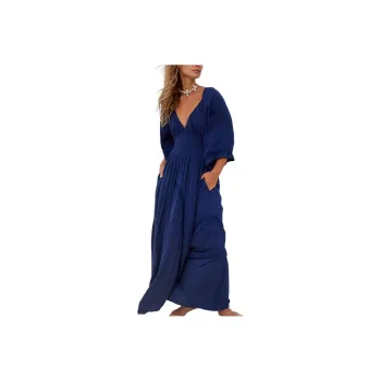 FREE PEOPLE Dixie Maxi Long-Sleeved Dresses Women's Twilight Blue
