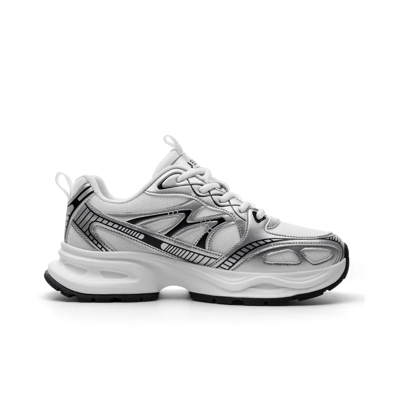 JEEP SPIRIT Anti-Slip Wear-Resistant Breathable Lightweight Height Increasing Low-Top Chunky Sneakers Men's Silver-7